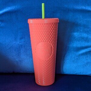 Starbucks 24oz Tumbler Cup - Pink Studded with Green Straw